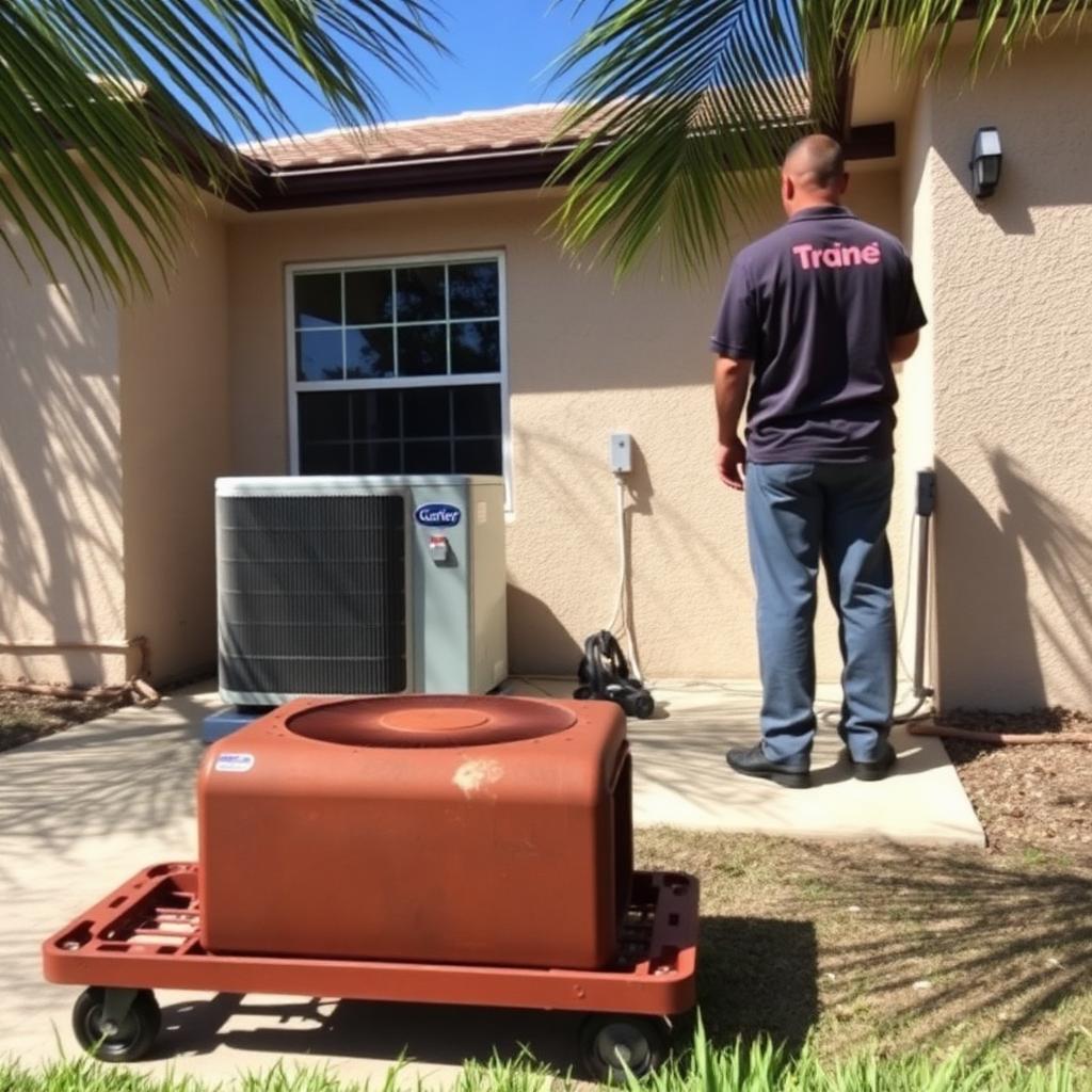 Sarasota AC replacement technician installing a new high-efficiency system