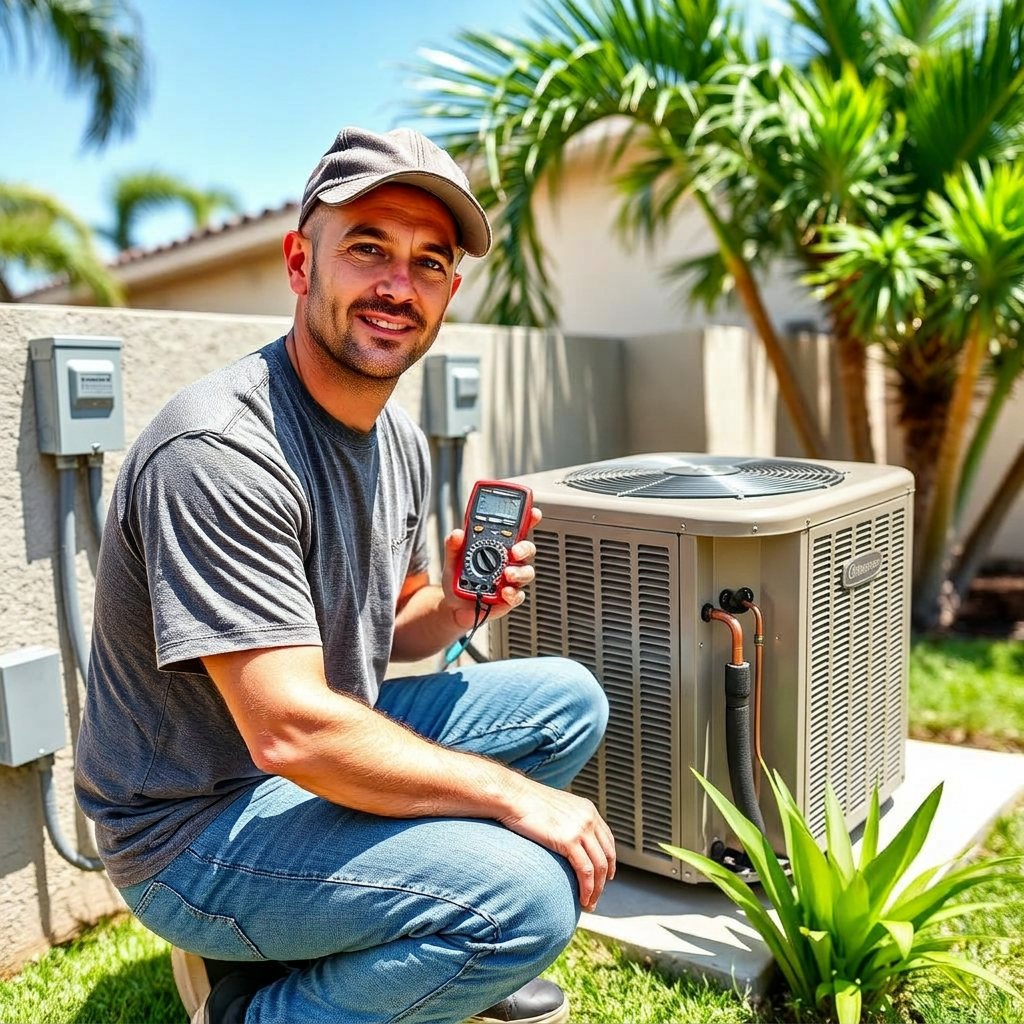 Sarasota technician diagnosing an emergency AC repair
